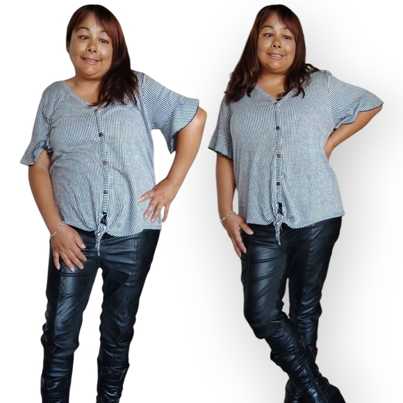 GYFY Women's Medium Striped Short Sleeve  Top - Picture 1 of 14